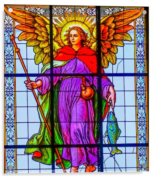 Archangel Raphael Stained Glass Puebla Cathedral Mexico Acrylic by William Perry