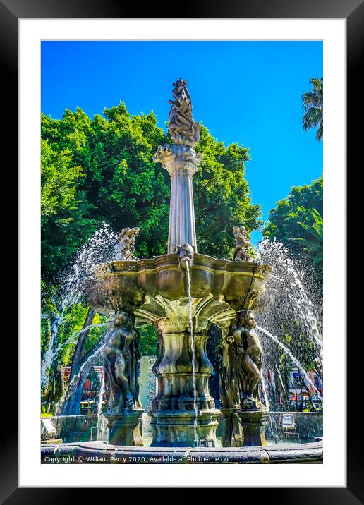 San Miguel Arcangel Fountain Zocalo Park Plaza Puebla Mexico Framed Mounted Print by William Perry