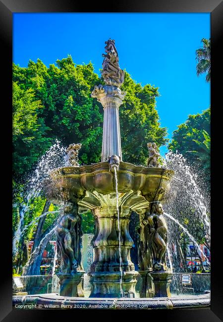 San Miguel Arcangel Fountain Zocalo Park Plaza Puebla Mexico Framed Print by William Perry
