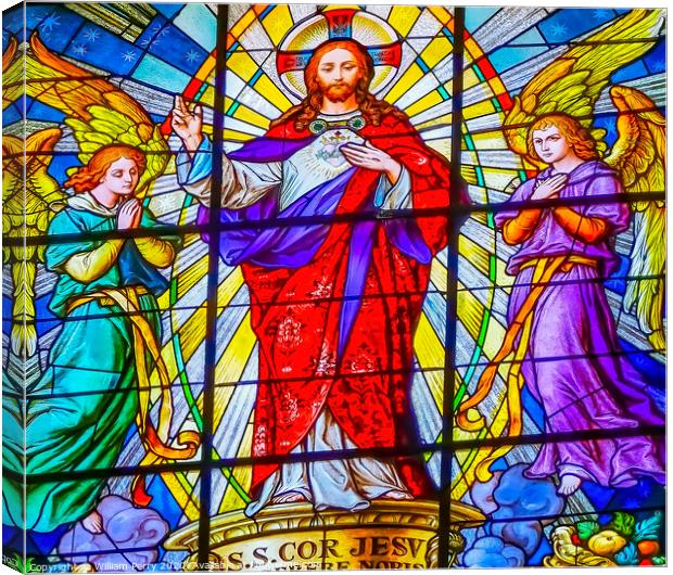 Coloful Jesus Resurrection Archangels Stained Glass Puebla Cathedral Mexico Canvas Print by William Perry
