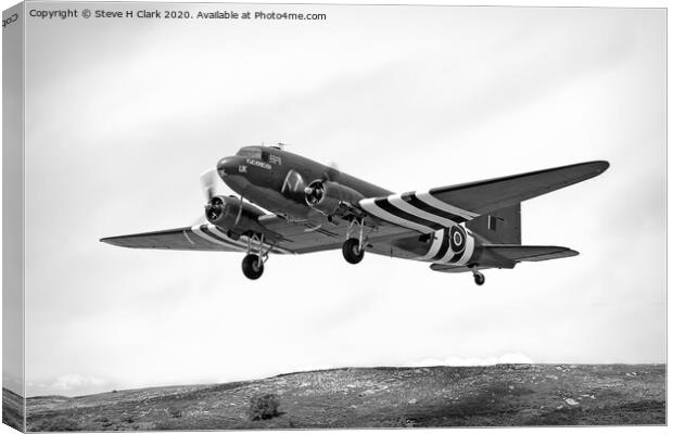 Douglas C-47 Dakota - Black and White Canvas Print by Steve H Clark