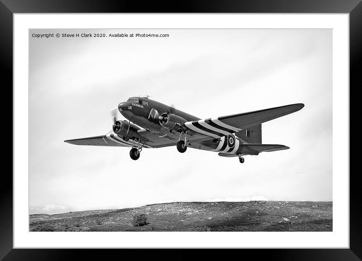 Douglas C-47 Dakota - Black and White Framed Mounted Print by Steve H Clark