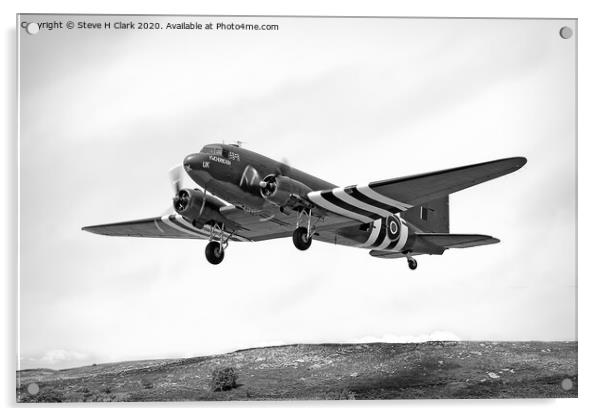 Douglas C-47 Dakota - Black and White Acrylic by Steve H Clark