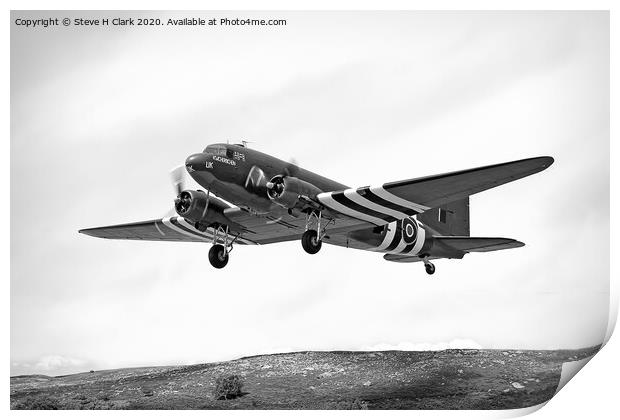 Douglas C-47 Dakota - Black and White Print by Steve H Clark