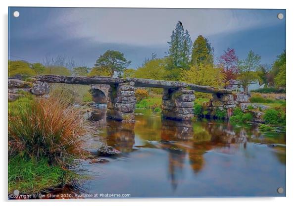 Dartmoor Clapper Bridge Acrylic by Ian Stone