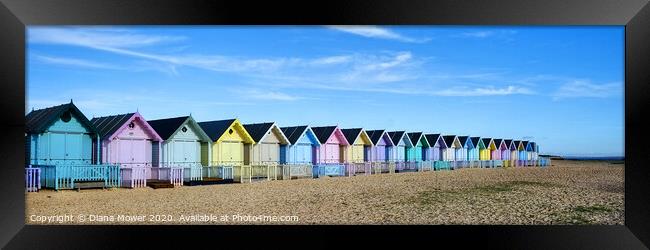 Mersea Beach Huts Essex Panoramic Framed Print by Diana Mower