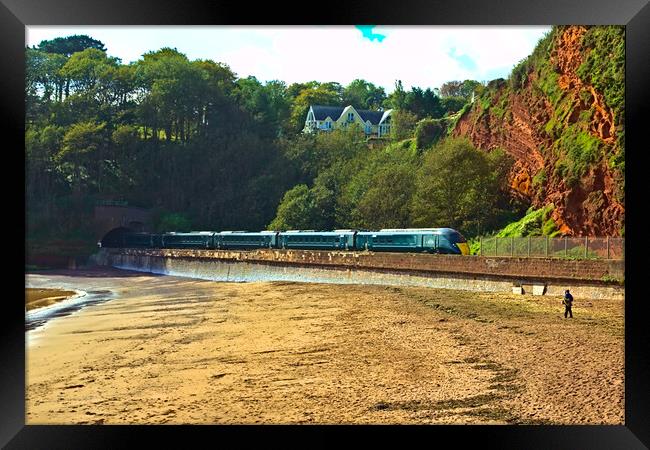 Train Heading to Dawlish from Teignmouth Framed Print by Jeremy Hayden