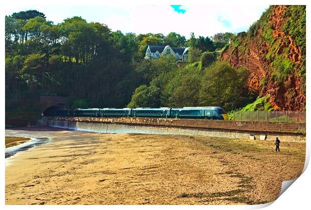 Train Heading to Dawlish from Teignmouth Print by Jeremy Hayden