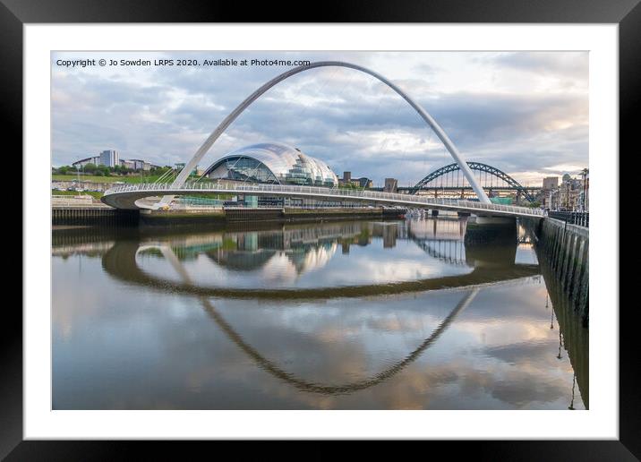 Newcastle Quayside Bridge reflections Framed Mounted Print by Jo Sowden