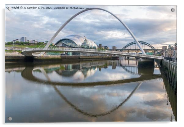 Newcastle Quayside Bridge reflections Acrylic by Jo Sowden