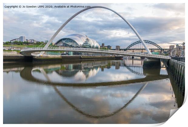 Newcastle Quayside Bridge reflections Print by Jo Sowden