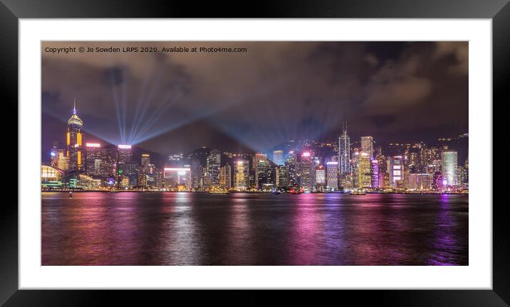 Hong Kong Light Show Framed Mounted Print by Jo Sowden