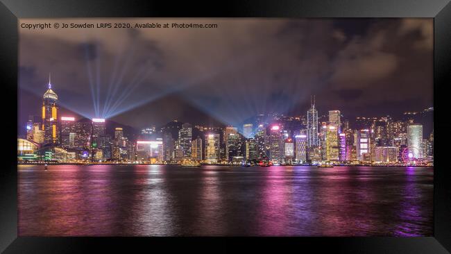 Hong Kong Light Show Framed Print by Jo Sowden