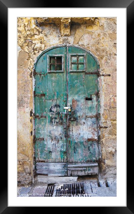 Old green fringed door Framed Mounted Print by Frank Bach