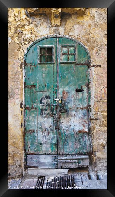 Old green fringed door Framed Print by Frank Bach