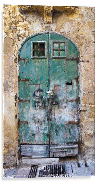 Old green fringed door Acrylic by Frank Bach