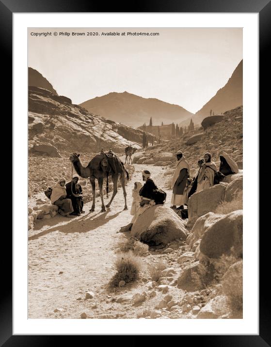 100 Year old Egyptian Photo - Bedouins in Desert. Framed Mounted Print by Philip Brown