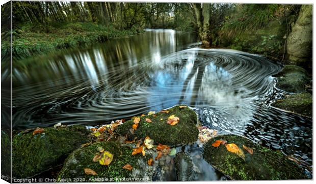 Autumn whirlpool on the River Washburn, Yorkshire Dales. Canvas Print by Chris North