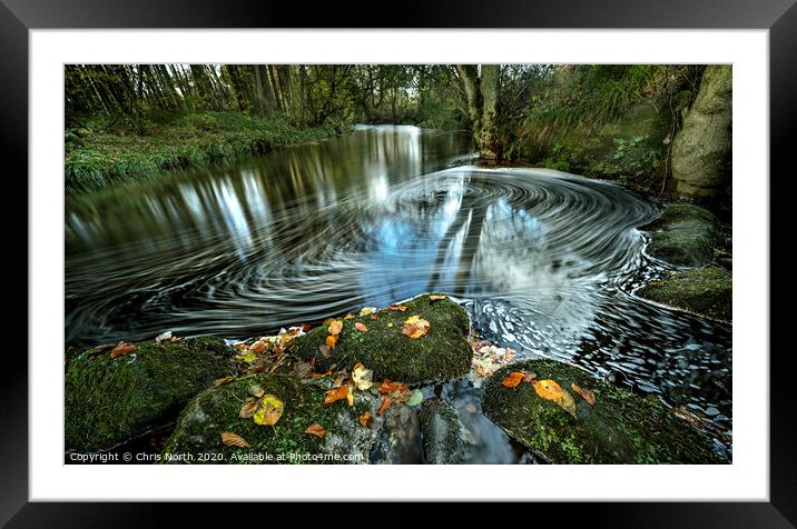 Autumn whirlpool on the River Washburn, Yorkshire Dales. Framed Mounted Print by Chris North