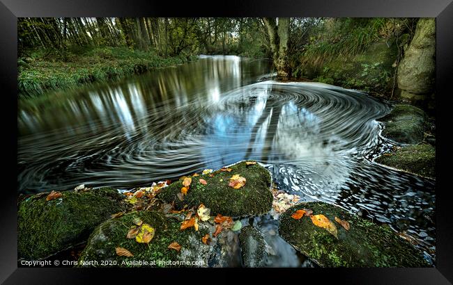 Autumn whirlpool on the River Washburn, Yorkshire Dales. Framed Print by Chris North