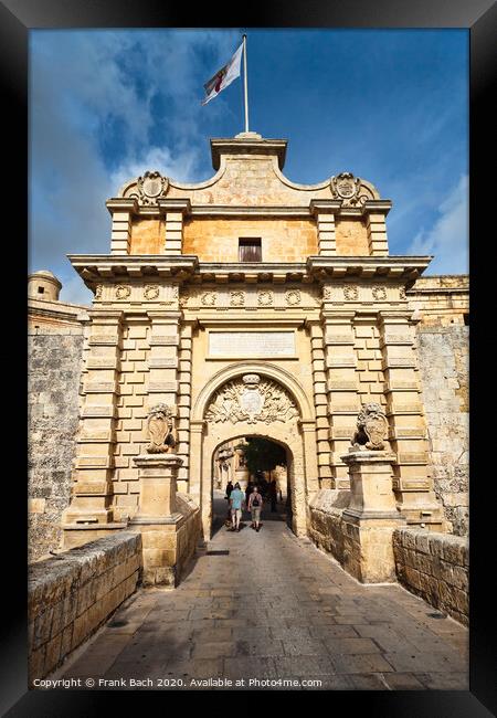 Main entrance to walled city of Mdina, Malta Framed Print by Frank Bach