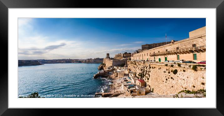 Harbor of Valetta with Bell Tower Memorial, Malta Framed Mounted Print by Frank Bach