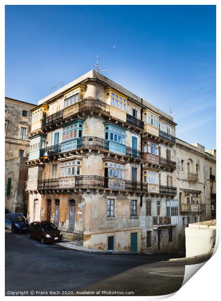 Typical Maltese building with balconies Print by Frank Bach