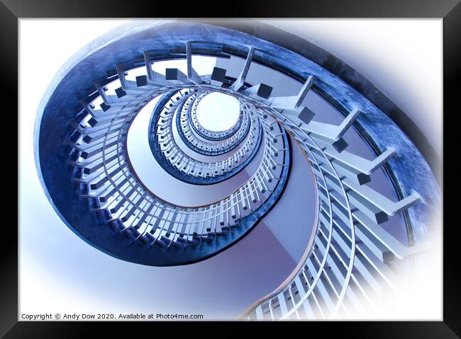 Spiral staircase to the sky Framed Print by Andy Dow