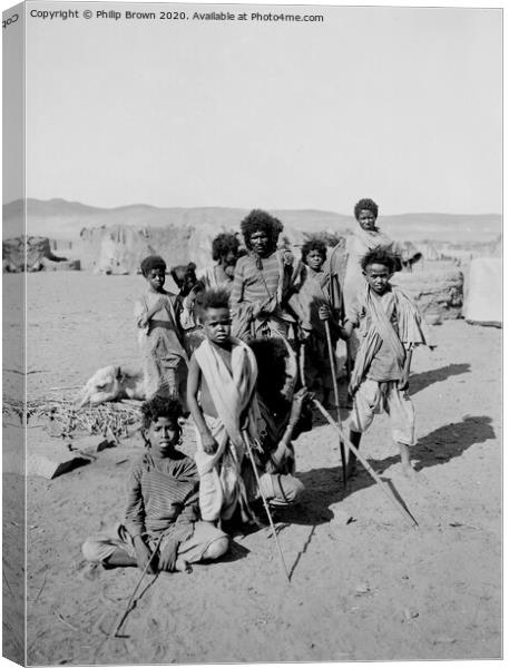 100 Year old Egyptian Photo, Group of Bisharin men Canvas Print by Philip Brown