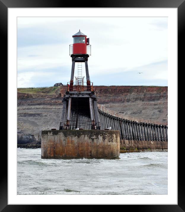 The small lighthouse at the end of the Pier at Whi Framed Mounted Print by Fiona Williams
