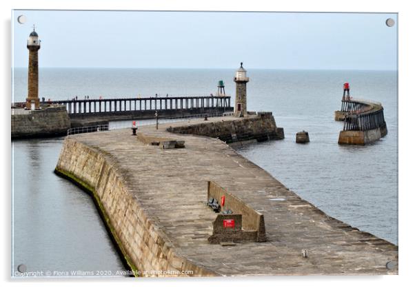 lighthouses at the end of the piers at whitby harb Acrylic by Fiona Williams