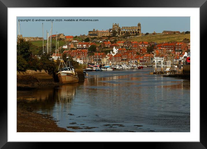 Whitby harbour Framed Mounted Print by andrew saxton