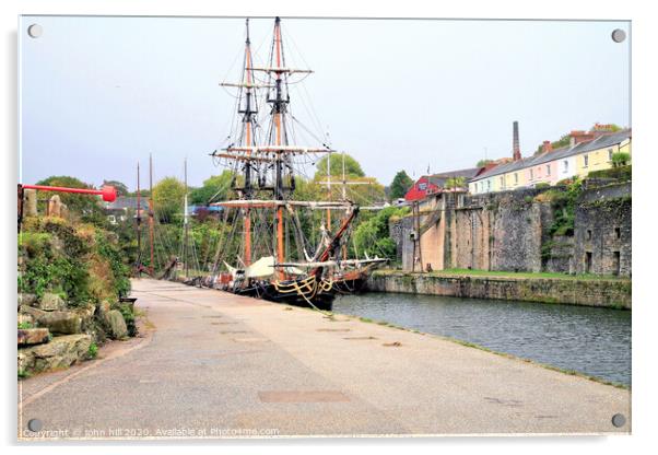 Tall ships moored in Harbour at Charlestown in Cornwall. Acrylic by john hill