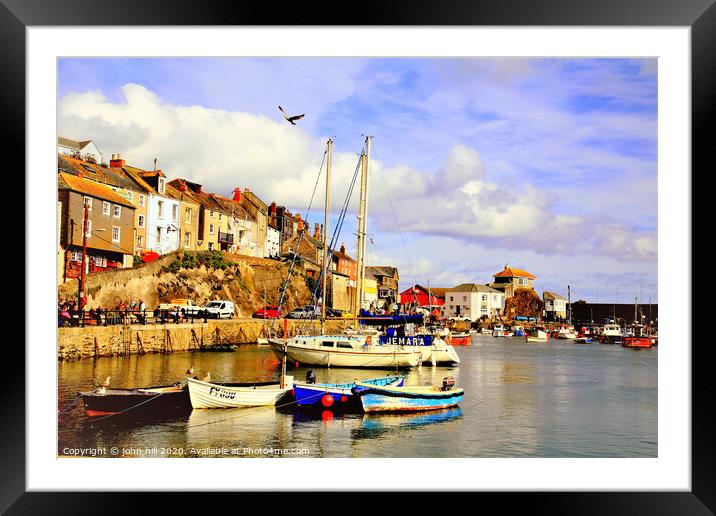 The quay at Mevagissey in Cornwall.  Framed Mounted Print by john hill