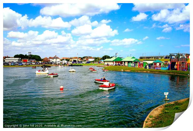 Queens park boating lake at Mablethorpe in Lincolnshire. Print by john hill
