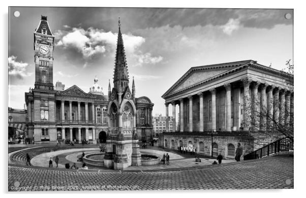 Birmingham Art Gallery & Town Hall 2011- B&W Acrylic by Philip Brown