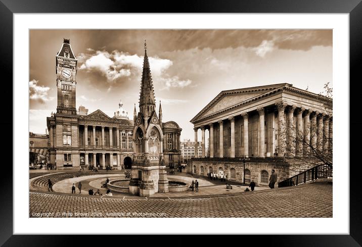Birmingham Art Gallery & Town Hall 2011- Sepia Framed Mounted Print by Philip Brown