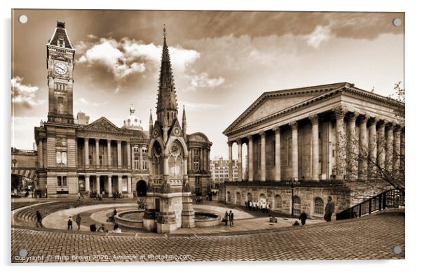 Birmingham Art Gallery & Town Hall 2011- Sepia Acrylic by Philip Brown