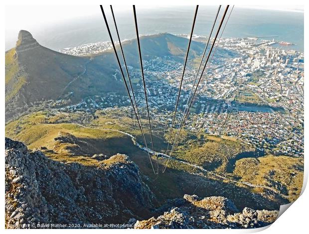 Down the cable car from Table Mountain Print by David Mather