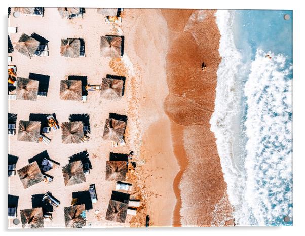 People On Beach, Aerial Ocean Beach View, Aerial Sea Coastal, Ocean Art Print, Framed Art Print Acrylic by Radu Bercan