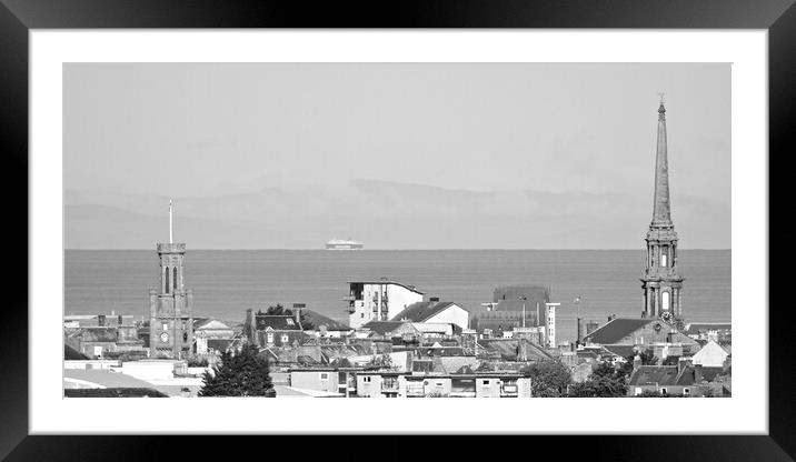 Ayr town view monochrome Framed Mounted Print by Allan Durward Photography