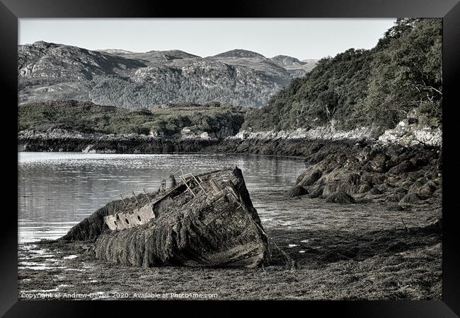 Badachro Harbour Wreck Framed Print by Andrew Davies