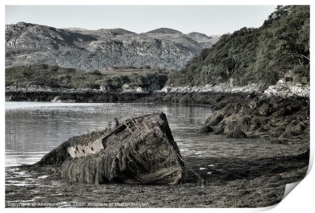 Badachro Harbour Wreck Print by Andrew Davies