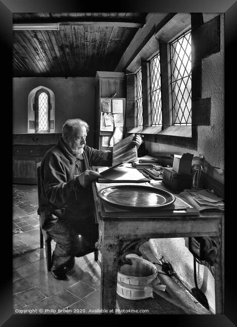 The Reader, B&W Portrait Framed Print by Philip Brown