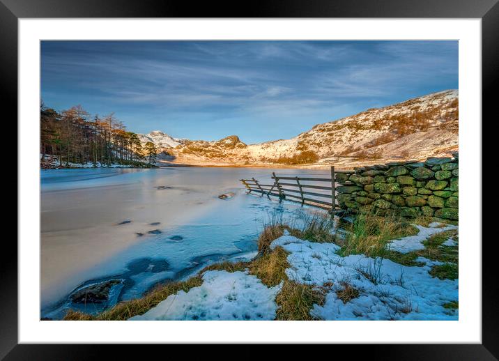 frozen lake in the lake district cumbria Framed Mounted Print by Eddie John