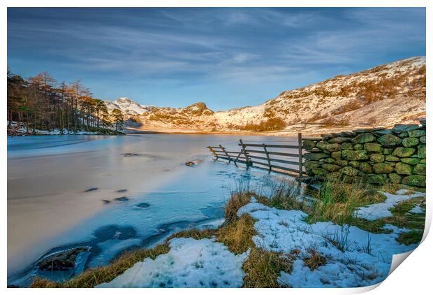 frozen lake in the lake district cumbria Print by Eddie John