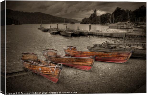 Boats at Bowness - Windermere Lake Canvas Print by Beverley Middleton