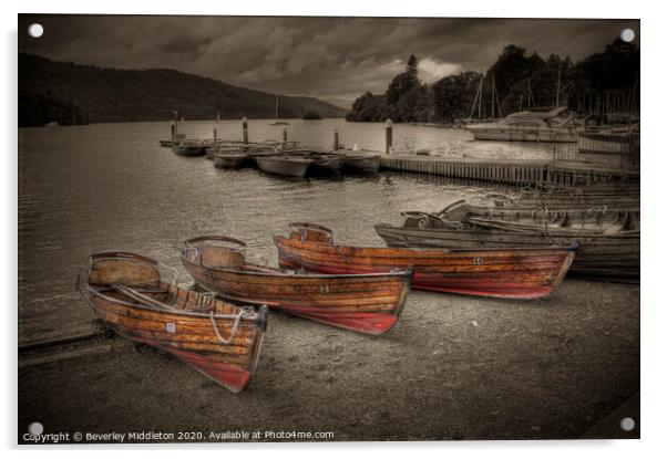 Boats at Bowness - Windermere Lake Acrylic by Beverley Middleton