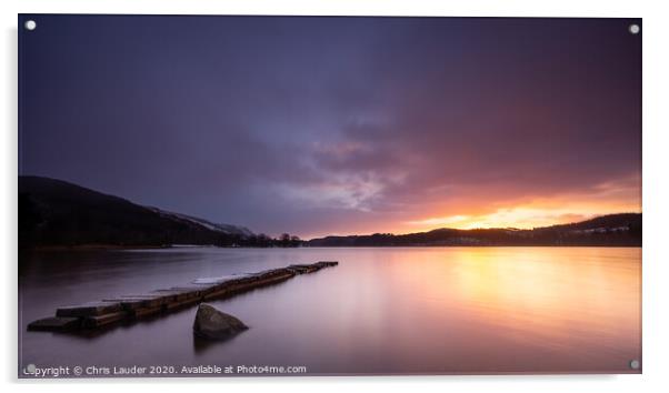 A sunrise over Loch Ard Acrylic by Chris Lauder