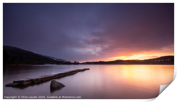 A sunrise over Loch Ard Print by Chris Lauder